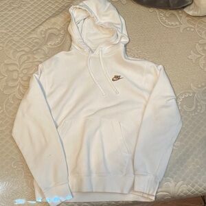 White Nike Hoodie With Brown Stiching